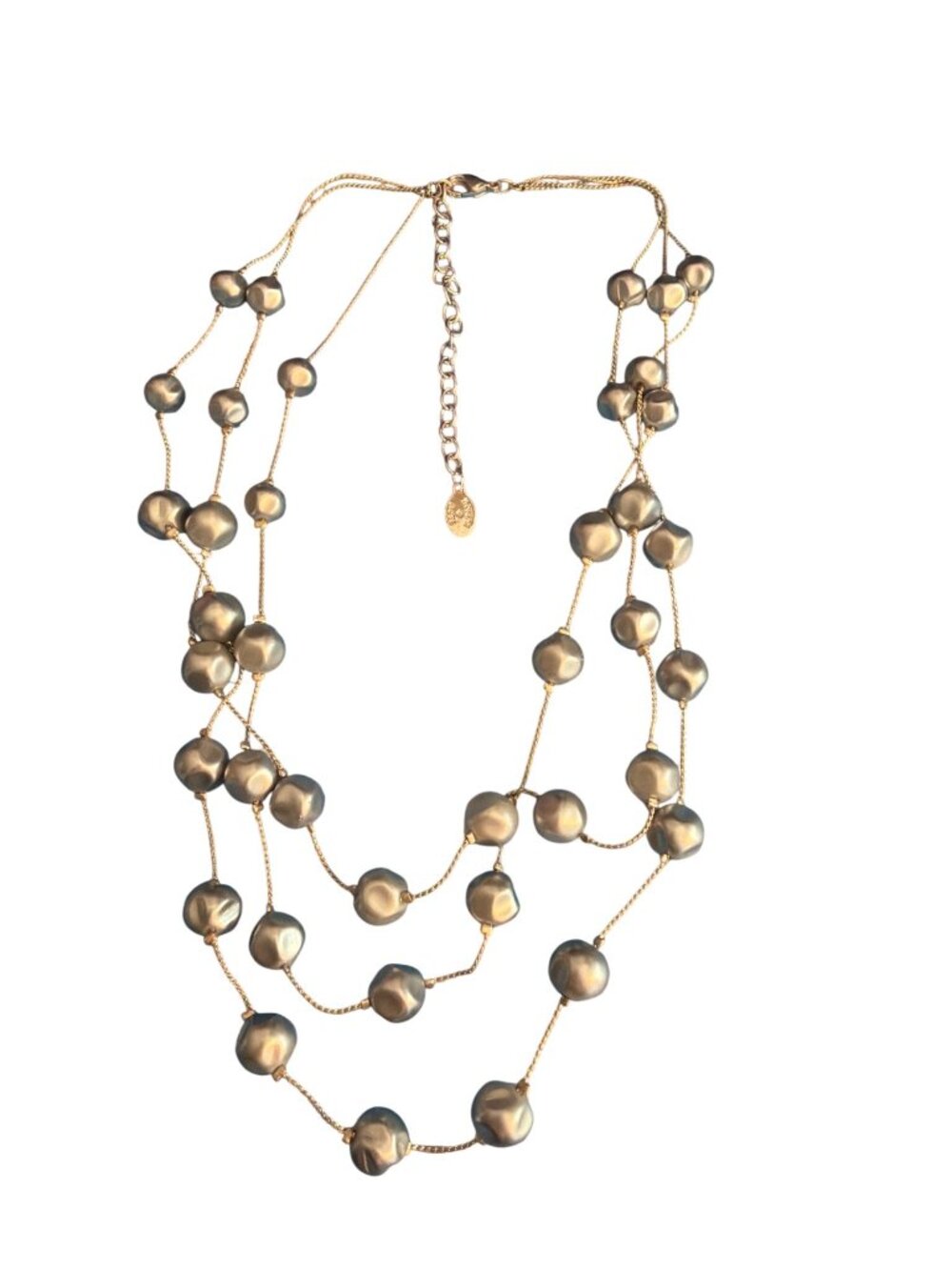 Vintage Silver Tone Multi Strand Necklace Gray Faux Pearl Stations Adj 19" - Picture 3 of 6